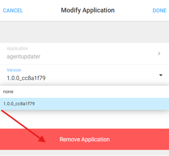 Remove Application button