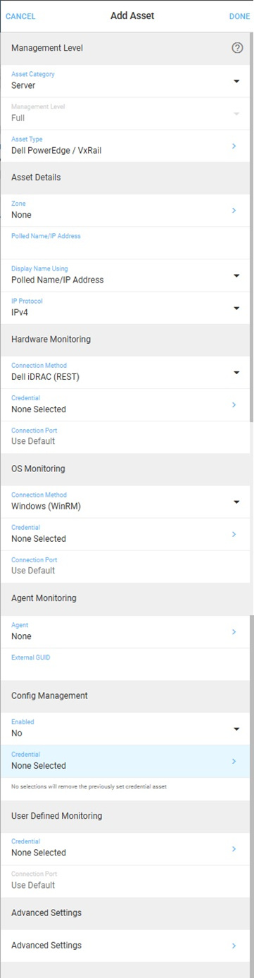Add Asset form