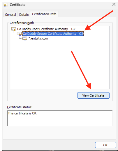 Viewing intermediate certificate