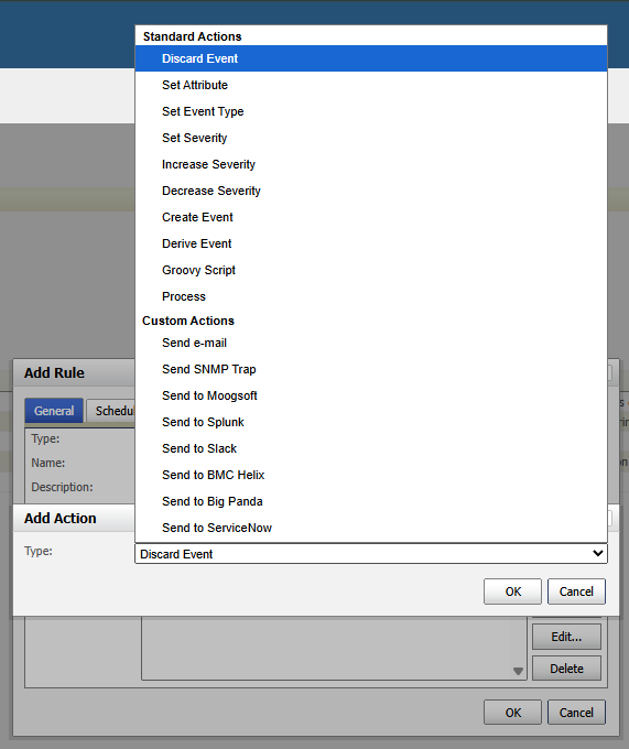 Standard and custom actions