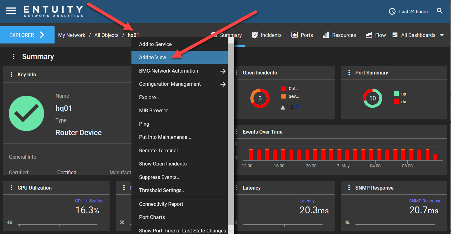 How do I add a device or managed object to a View? – Entuity