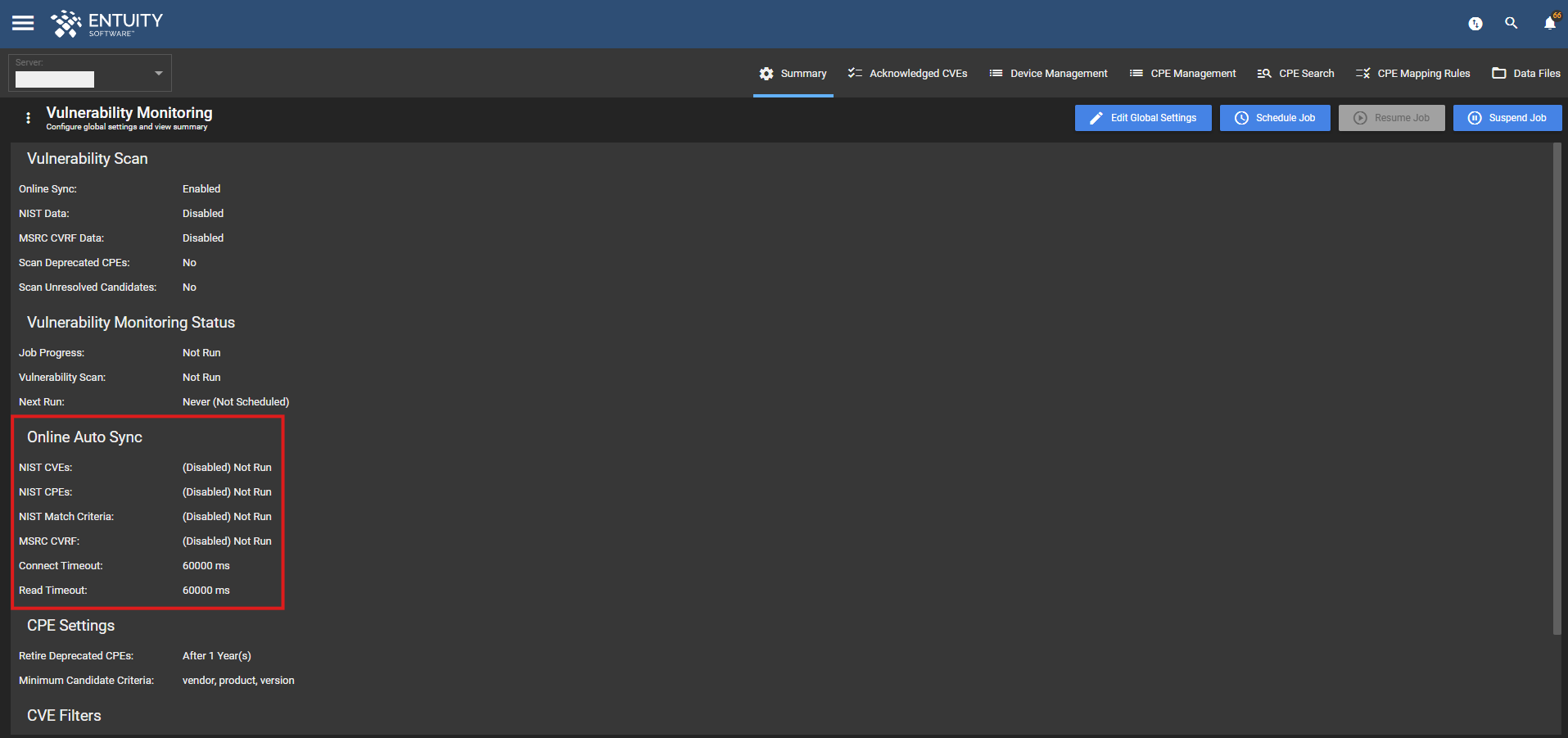 Online Auto Sync section of the Summary tab