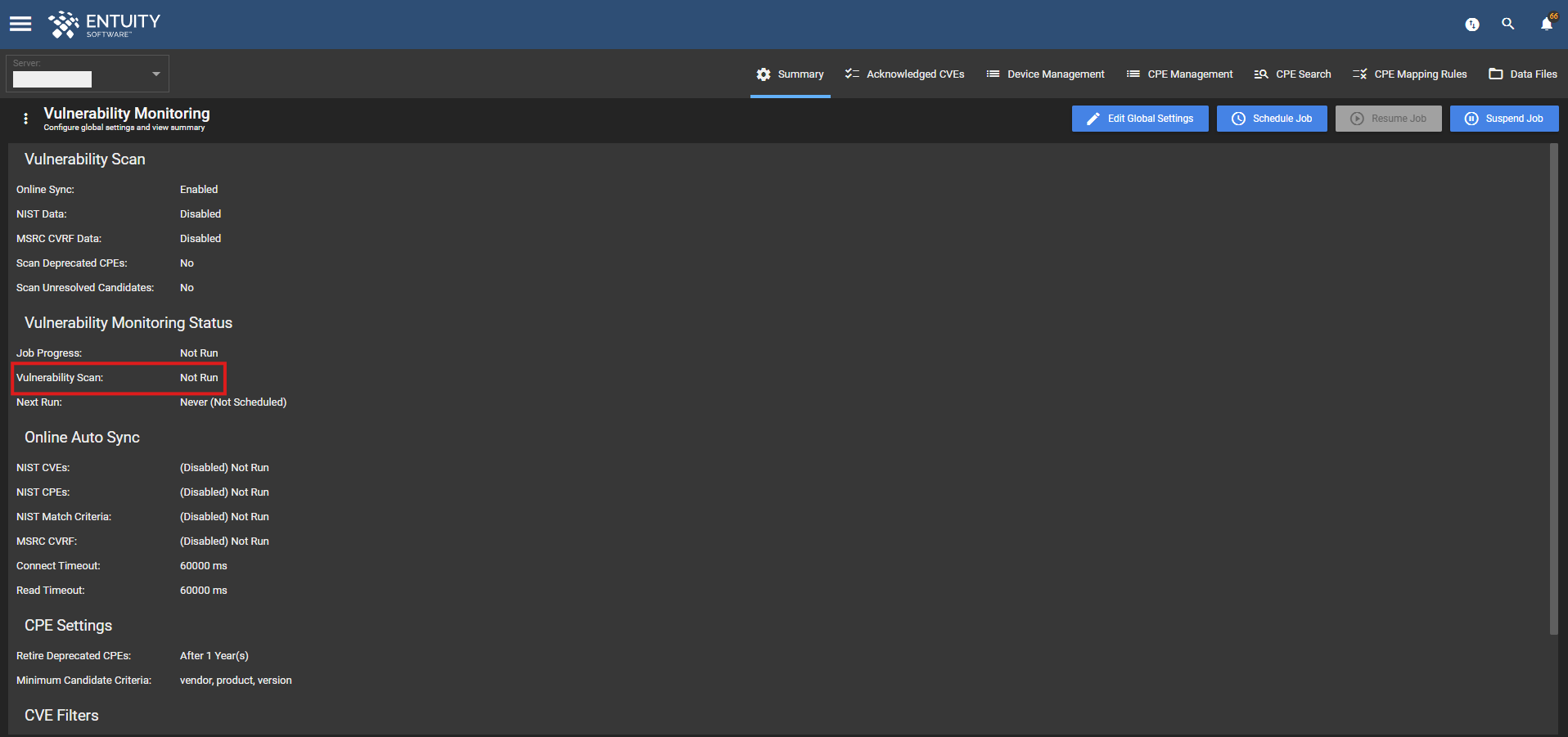 Vulnerability Scan field