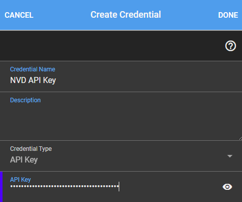 Create Credential form