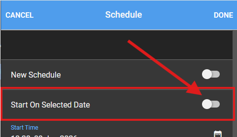 Start on Selected Date field