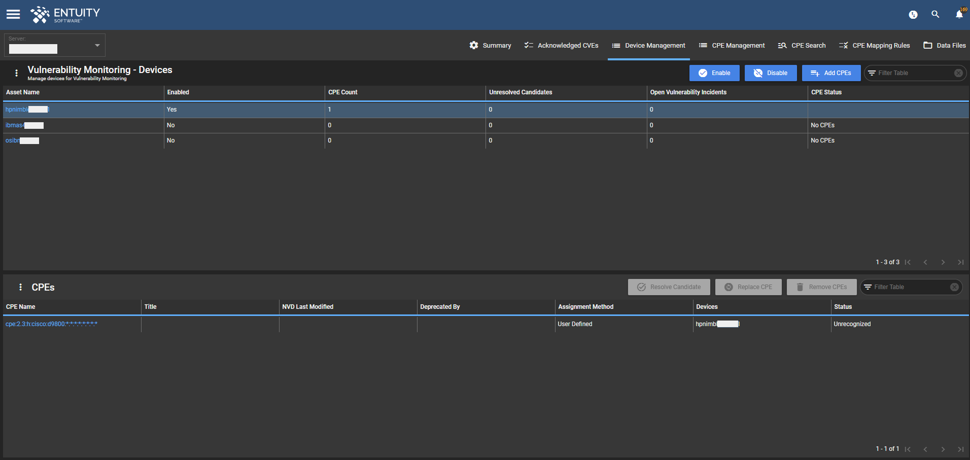 Device Management tab