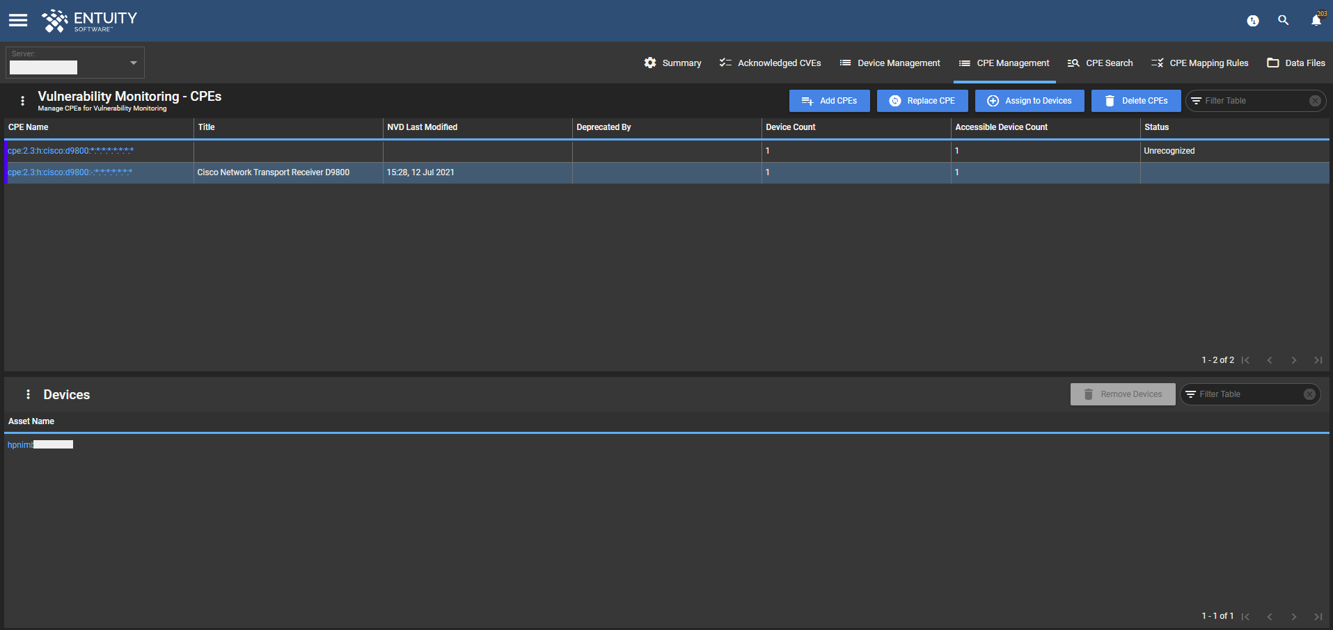 CPE Management tab