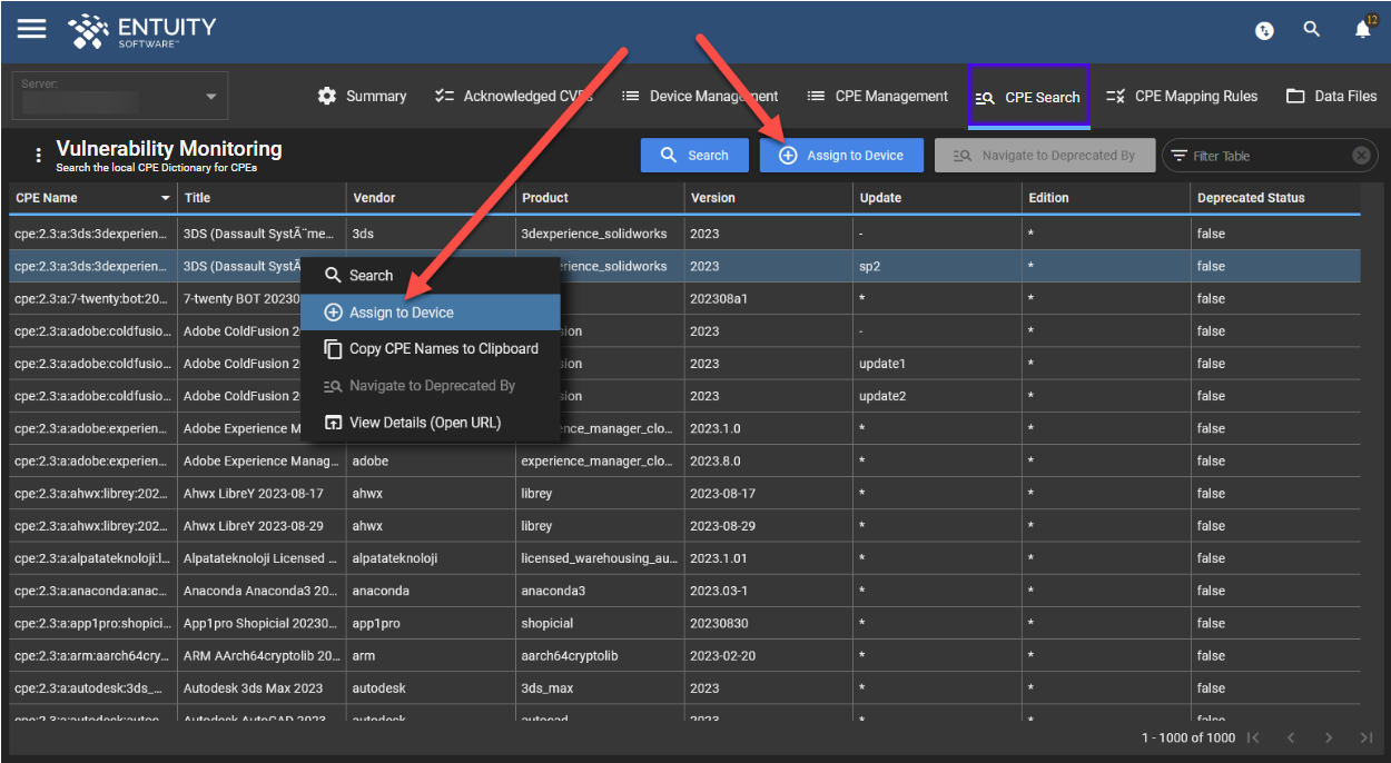 Assign to Device options