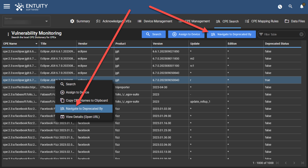 Navigate to Deprecated By options