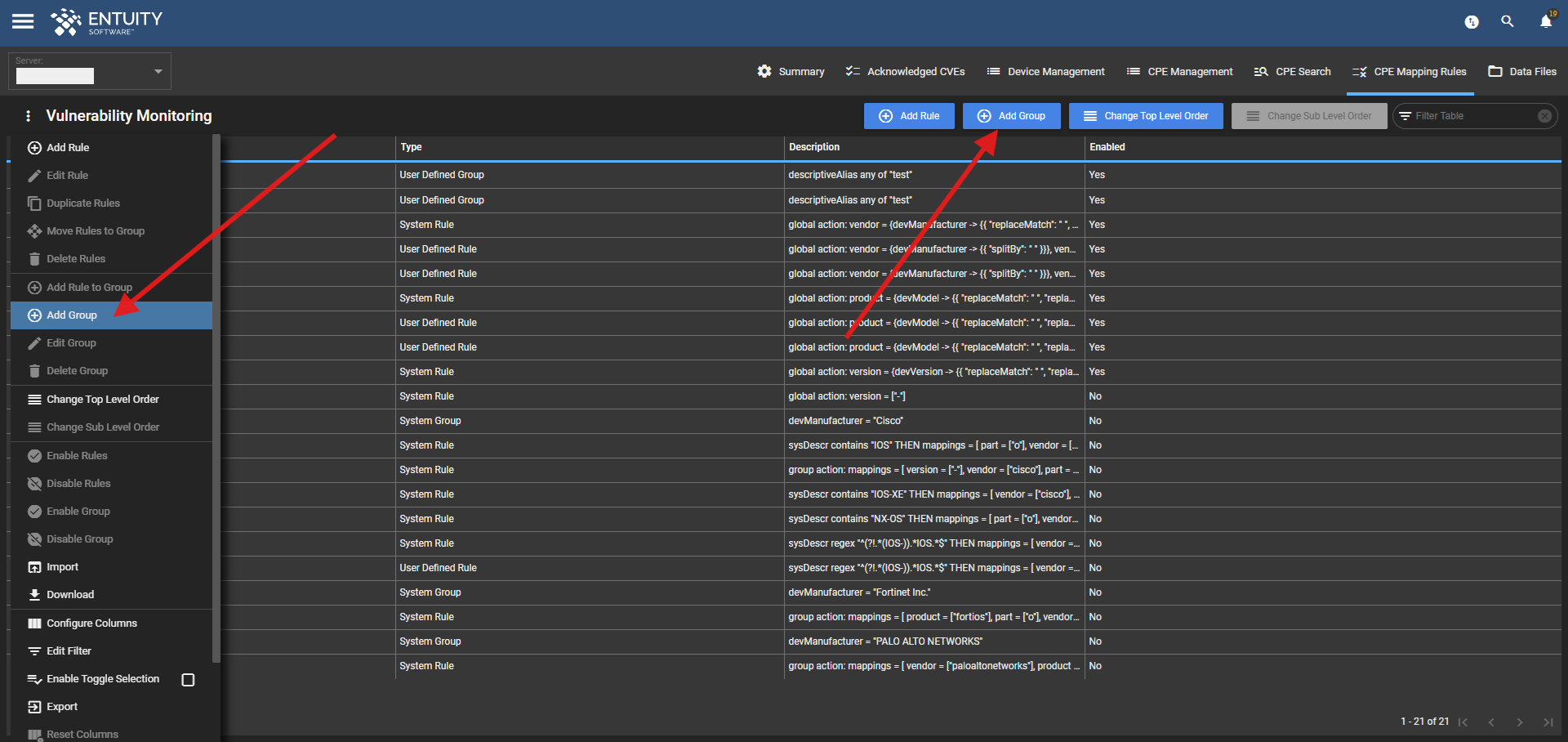 Add Group options