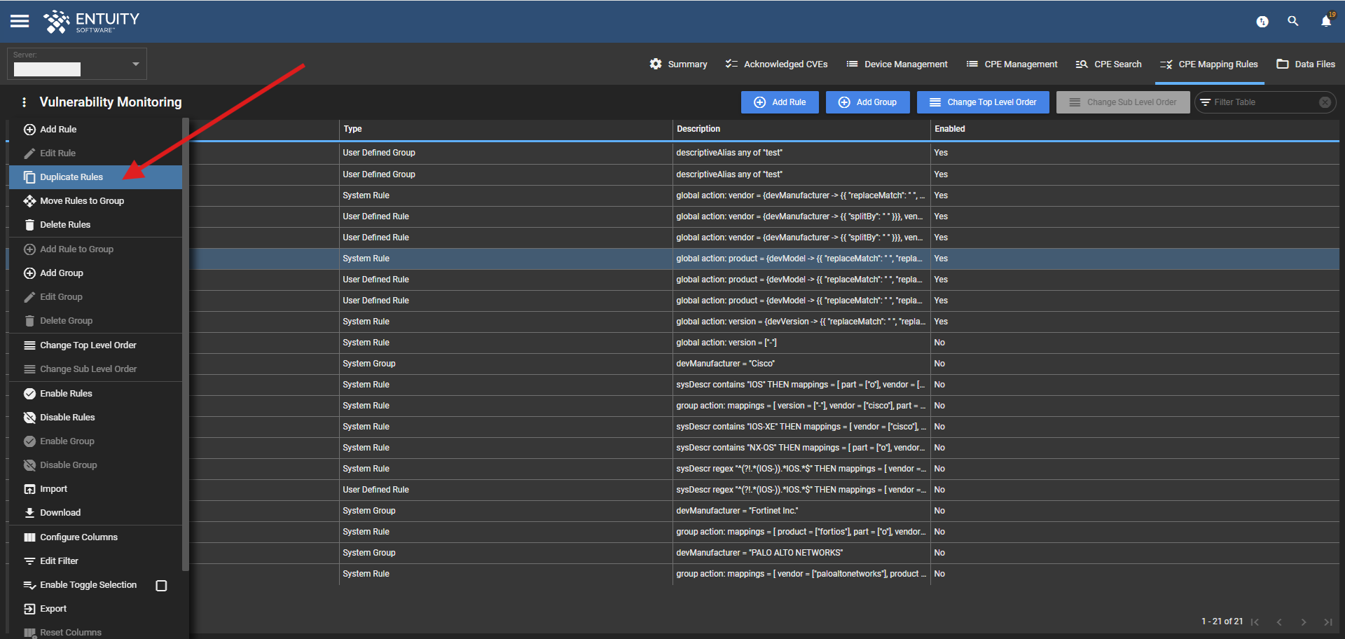 Duplicate CPE mapping rules