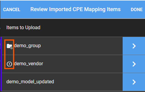 Review Imported CPE Mapping Items form