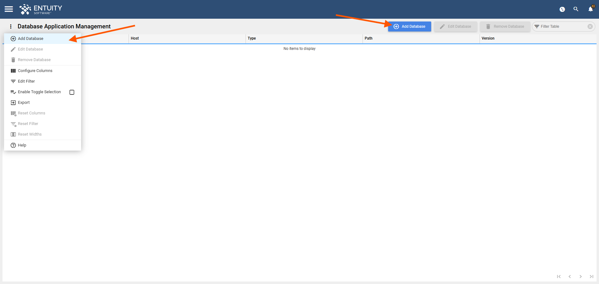 Add Database options