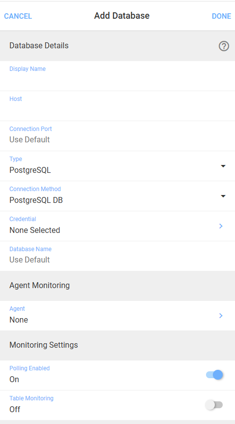 Add Database form
