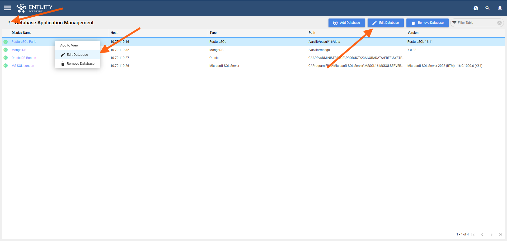 Edit Database options
