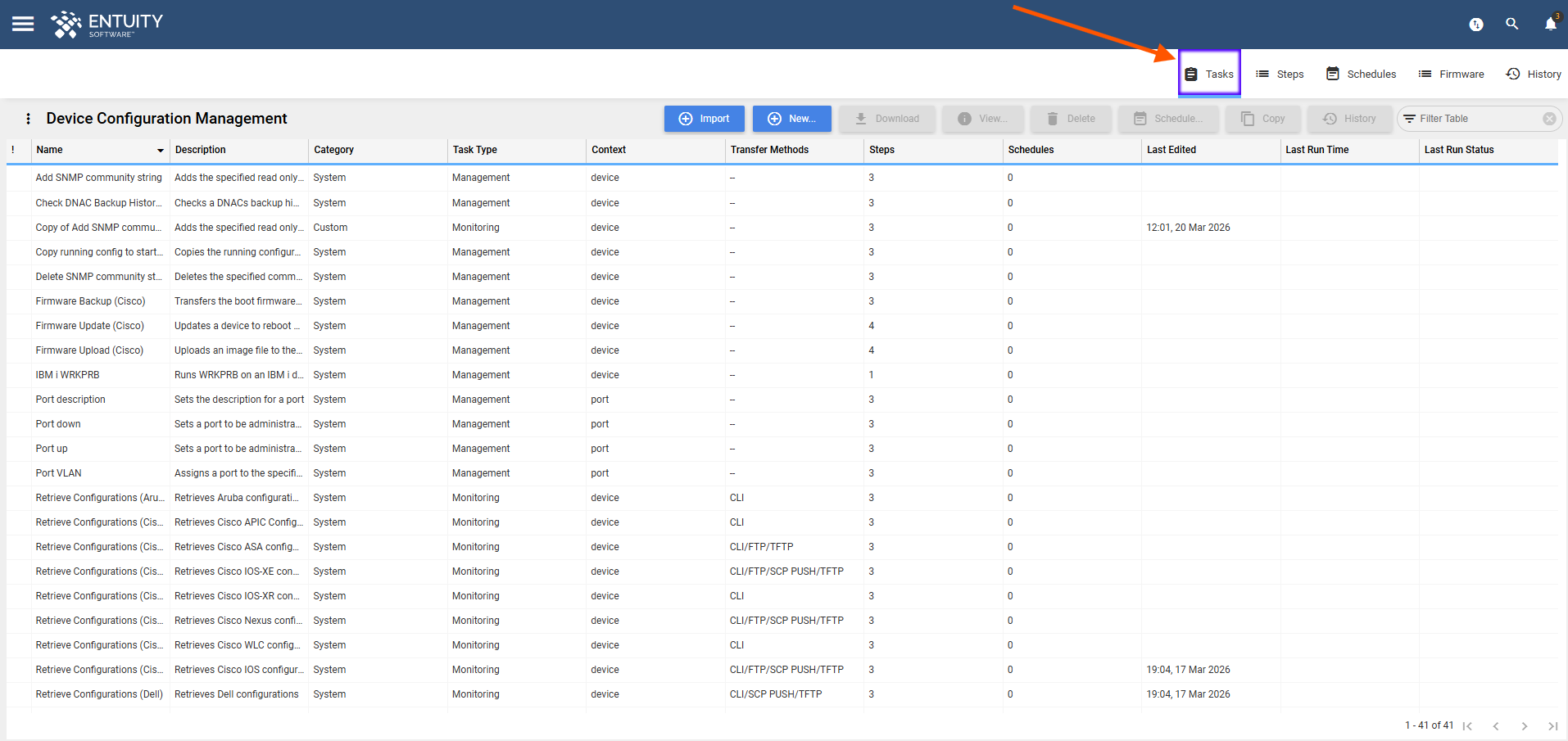 Tasks tab