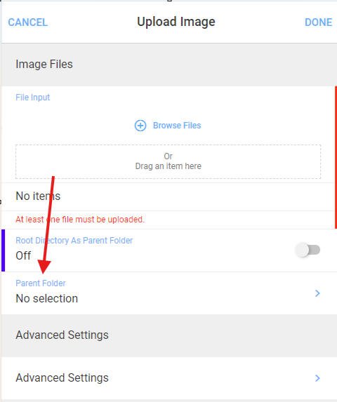 Parent Folder field