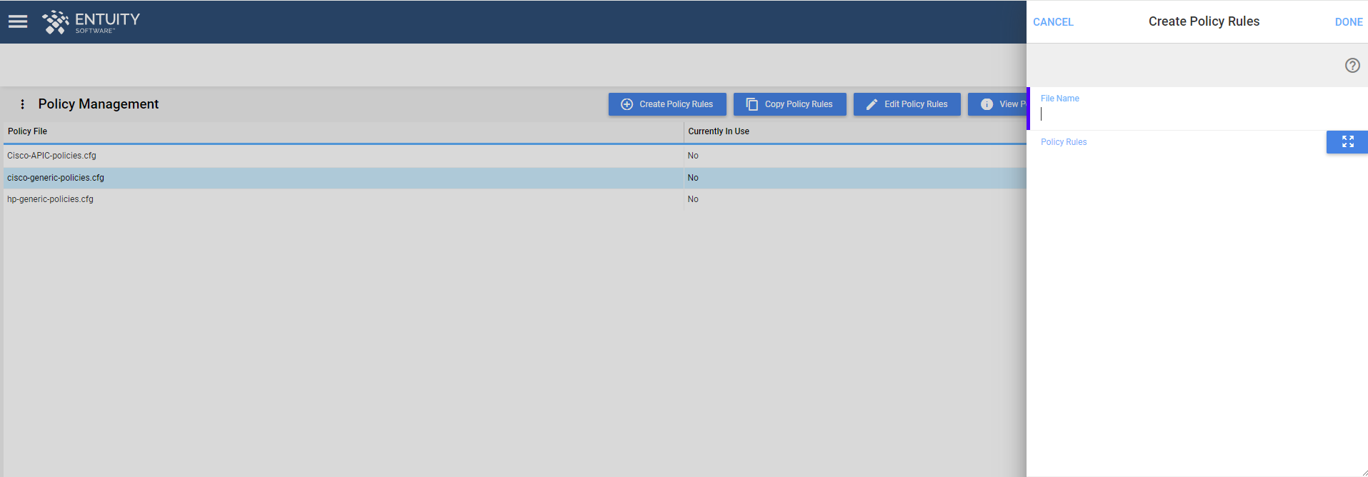 Create Policy Rules form