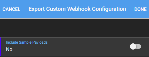 Export Custom Webhook Configuration form