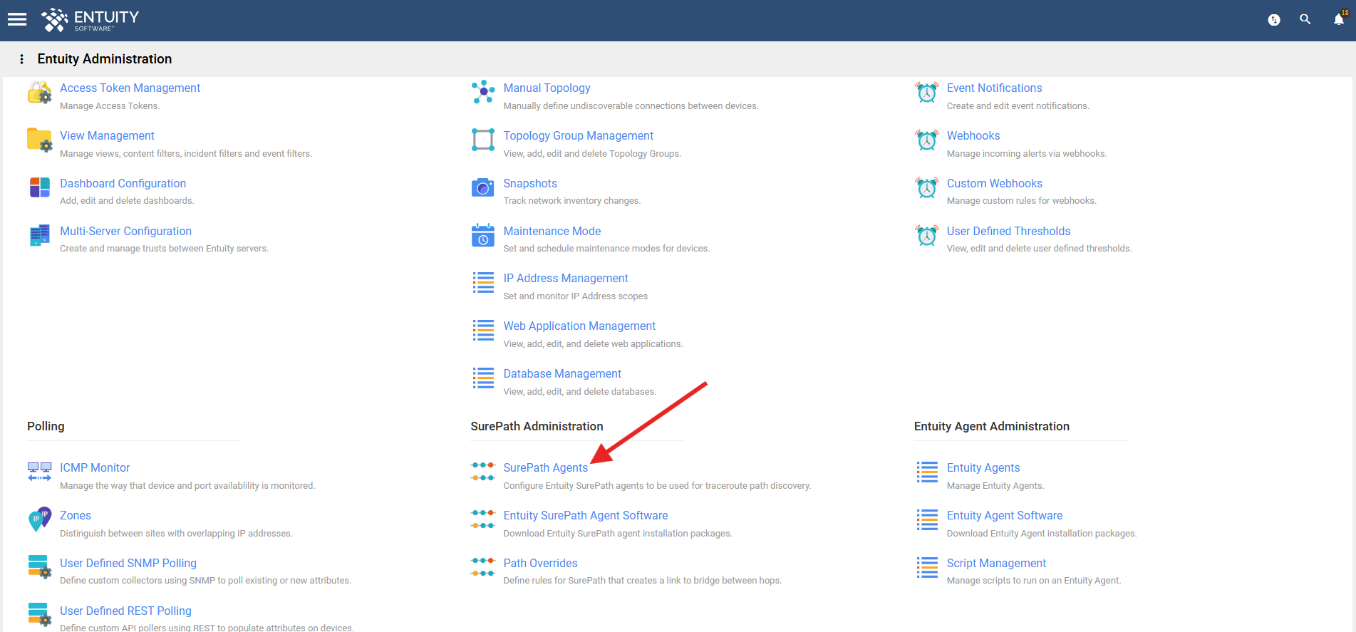 SurePath Agents area of Administration page