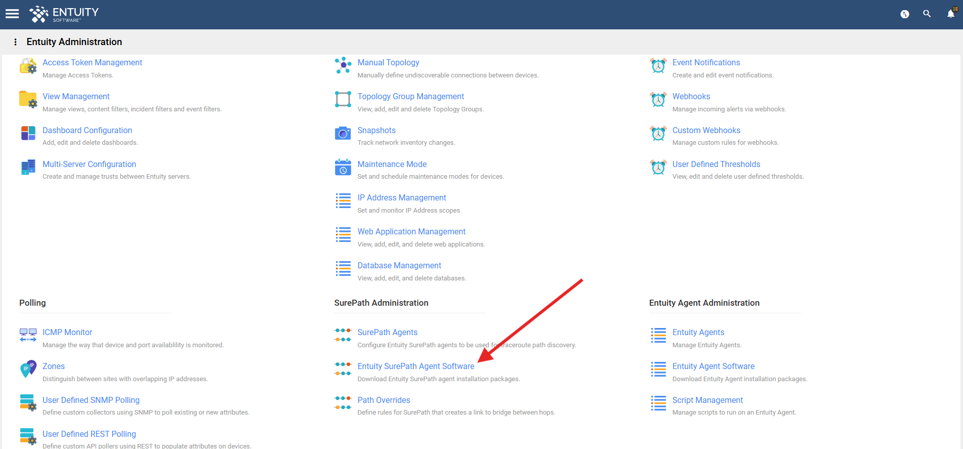 SurePath Agent Software area of Administration page