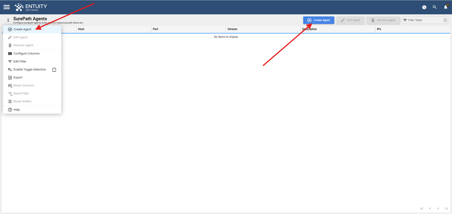Create Agent options