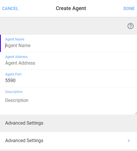 Create Agent form