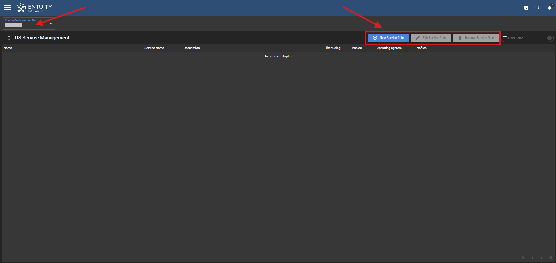 OS Service Management page