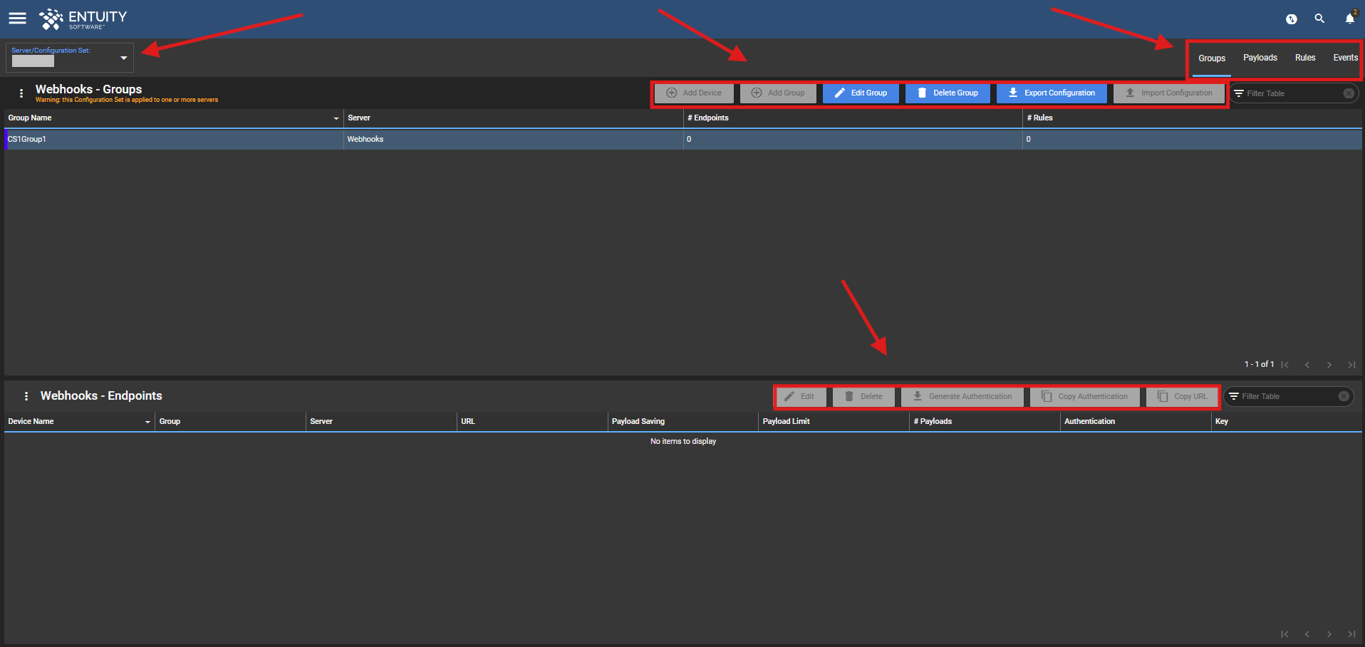 Custom webhooks template configuration page