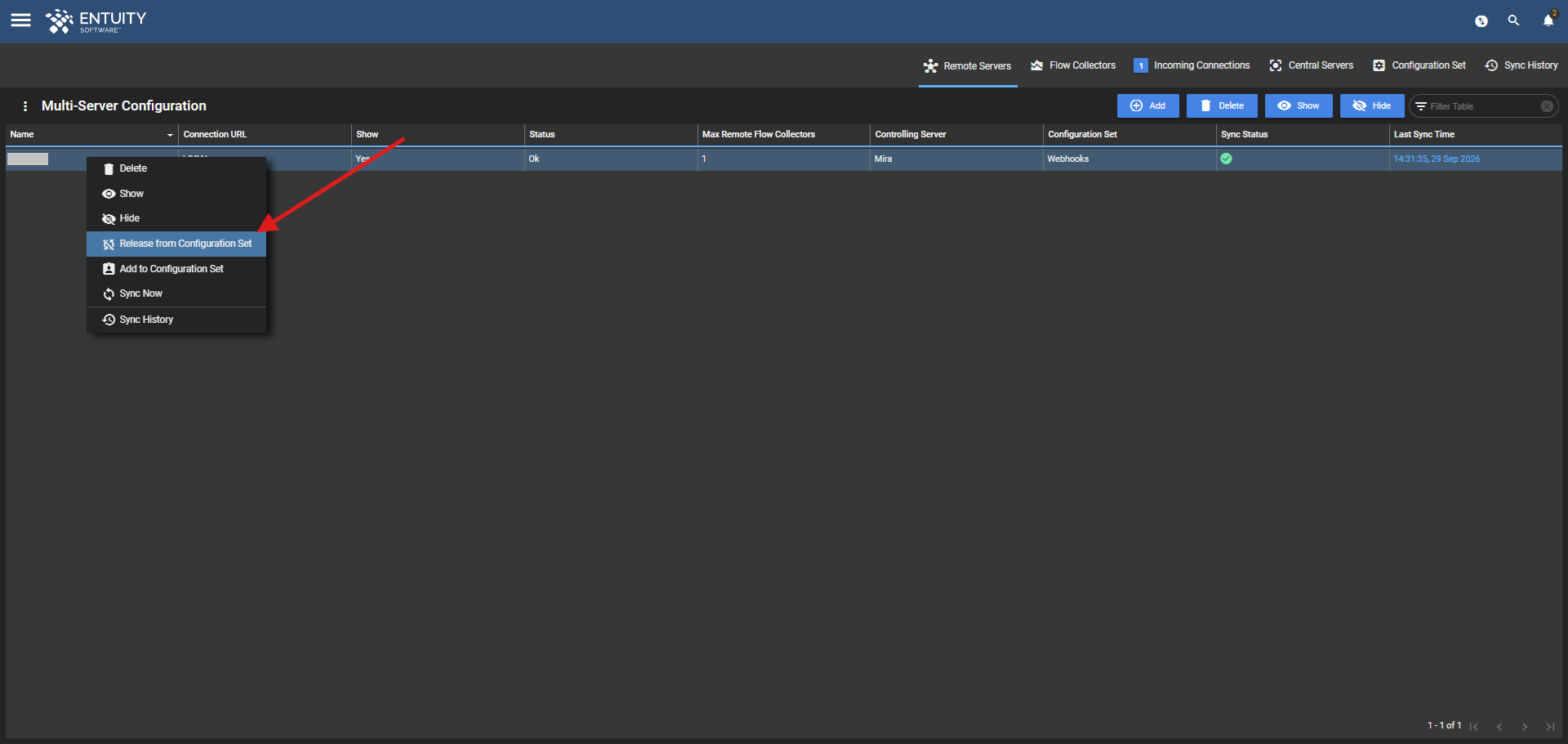 Release from Configuration Set option