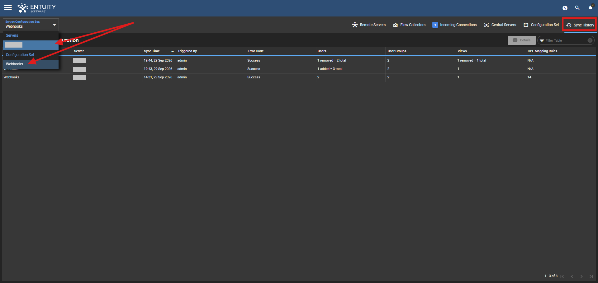 Viewing sync history of a configuration set