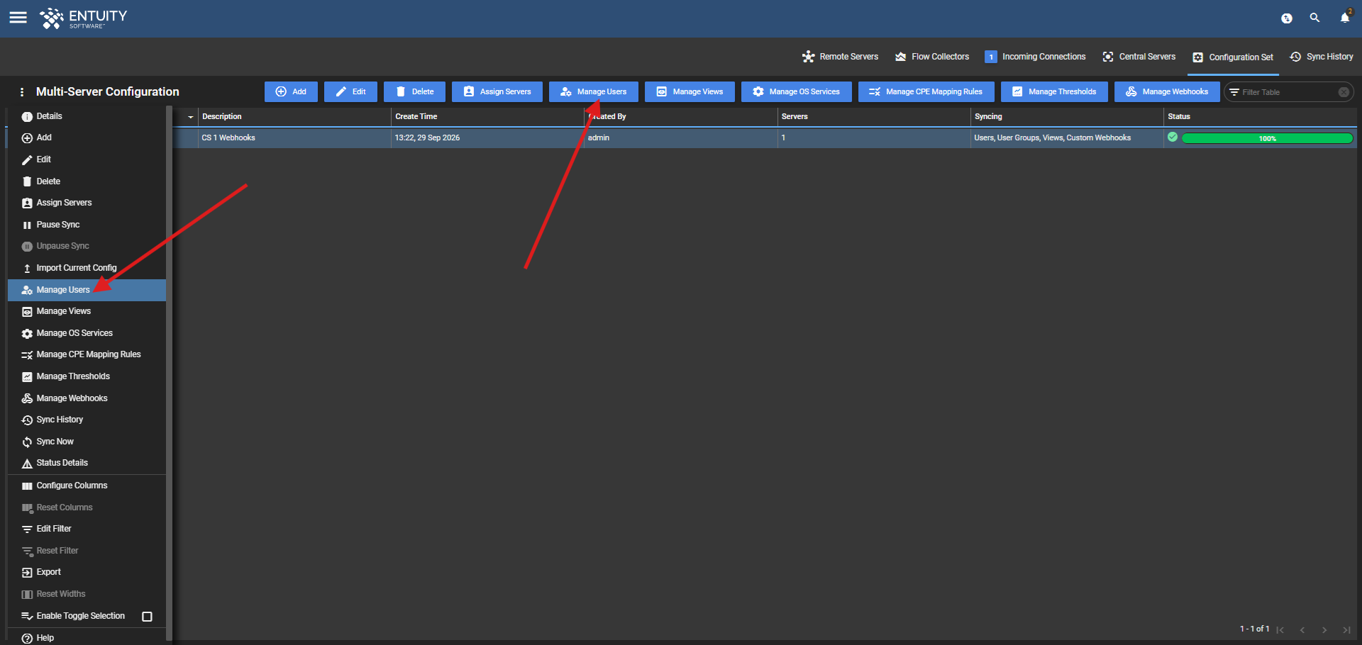 Manage Users options
