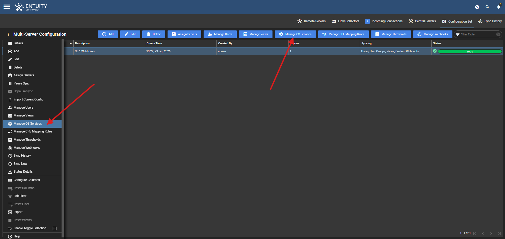 Manage OS Services options