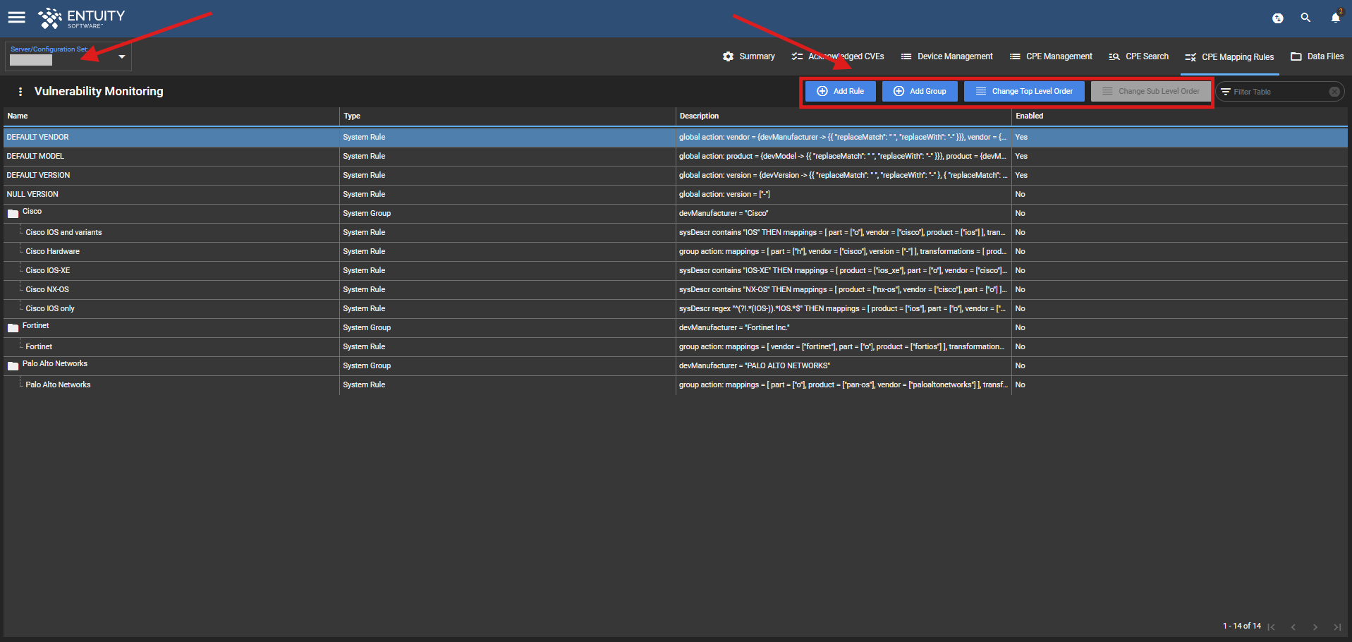 Vulnerability Monitoring page