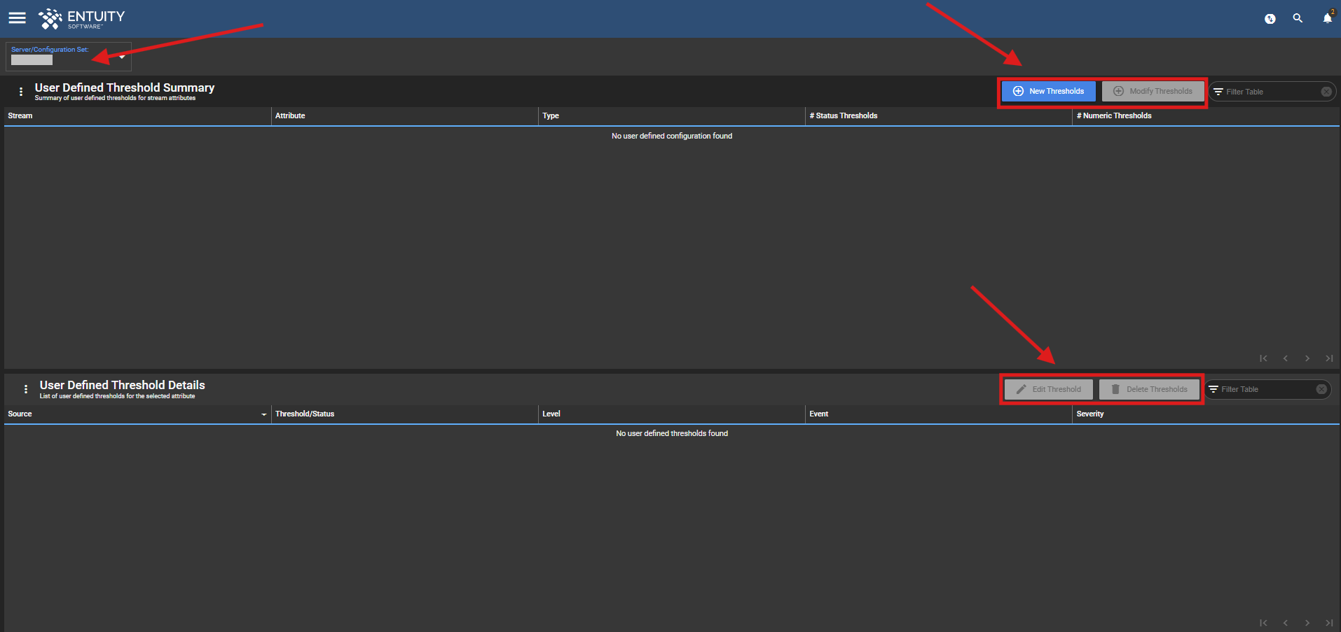 User Defined Threshold Summary page