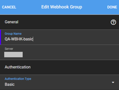 Edit Webhook Group form
