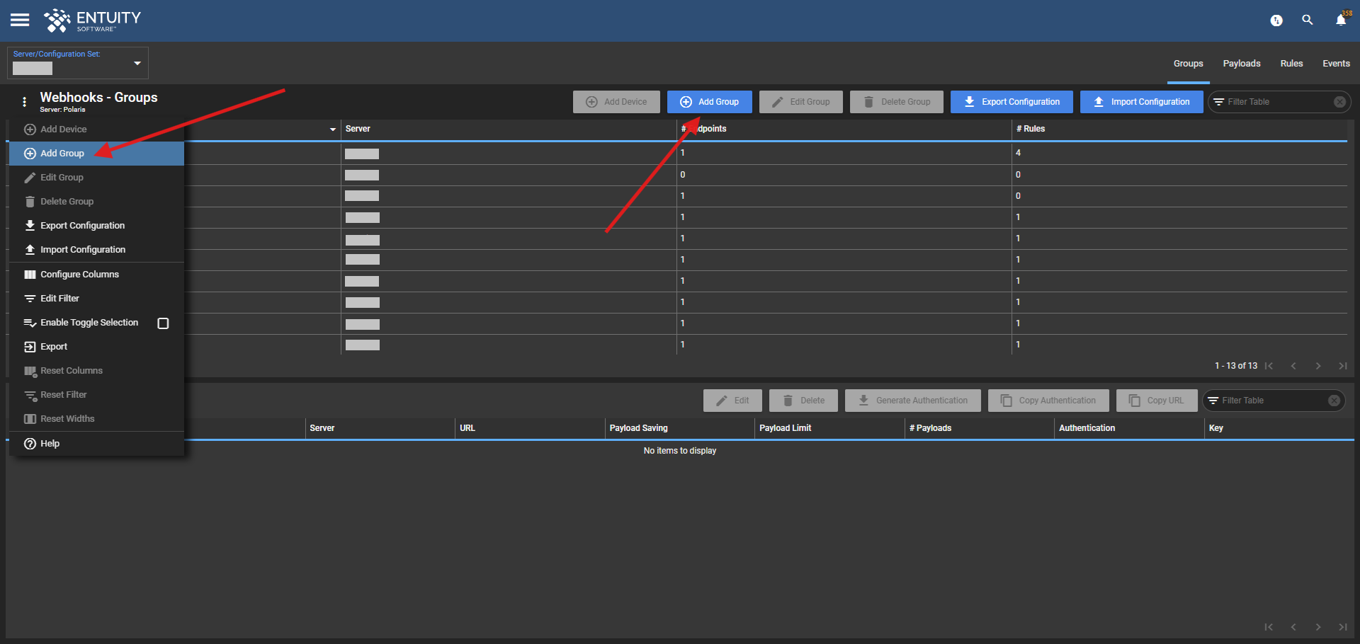 Add Group options
