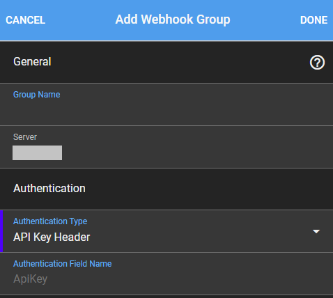 Add Webhook Group form