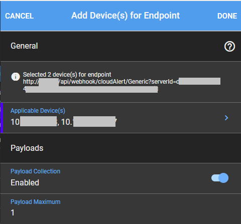 Add Device(s) for Endpoint form