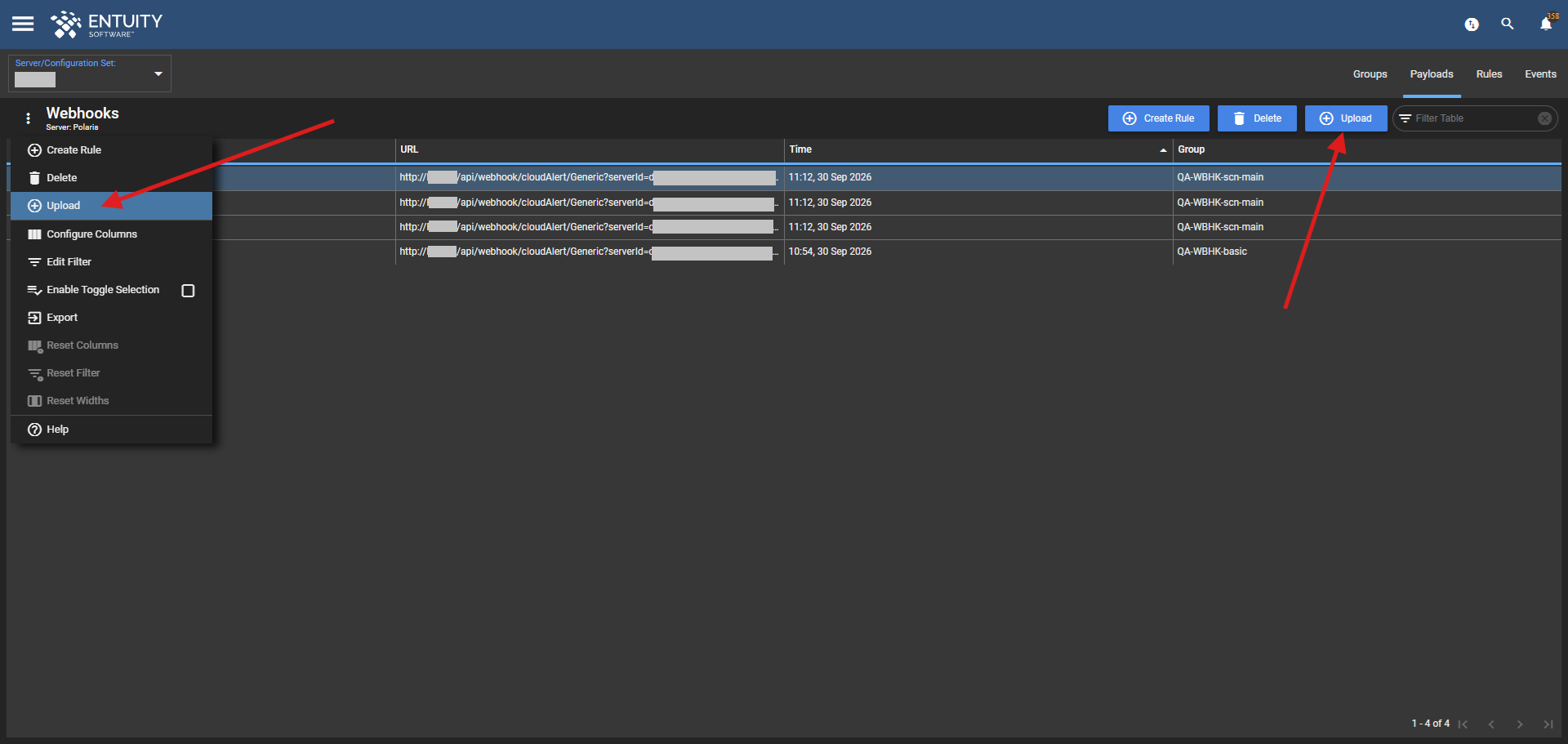 Upload options