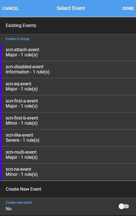 Select Event form