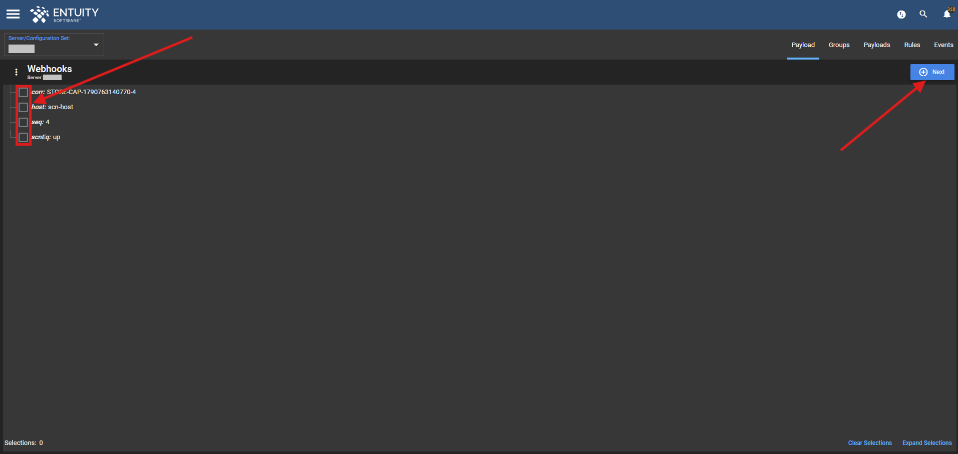 New Payloads tab