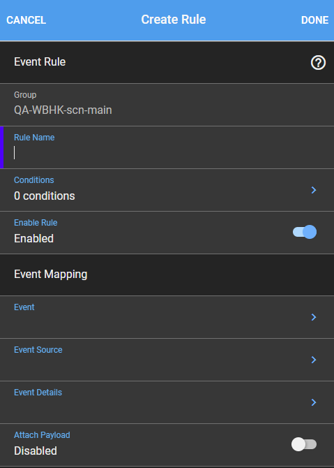 Create Rule form