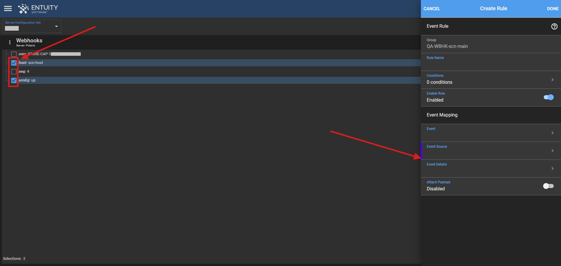 Selected Payload items