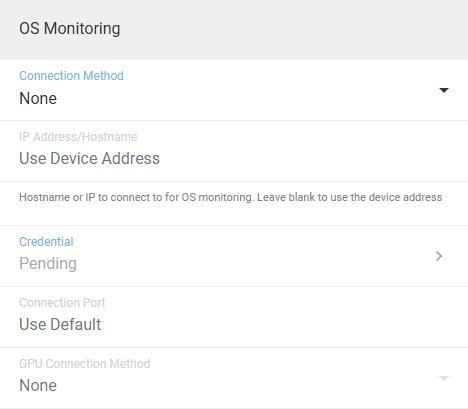 OS Monitoring section of the Add Asset form